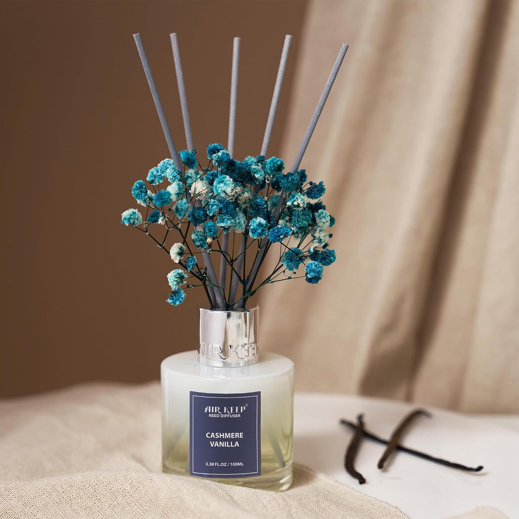 Reed Diffuser Set,3.38 fl oz (100 ml) - Cashmere Vanilla Oil Diffusers with 8 Reed Sticks, Home Fragrance Reed - Set of 8