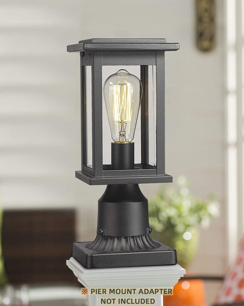 Outdoor Post Light Fixtures, HWH Exterior Pillar Lantern Pole Lamp in Matte Black Finish with Clear Glass Shade