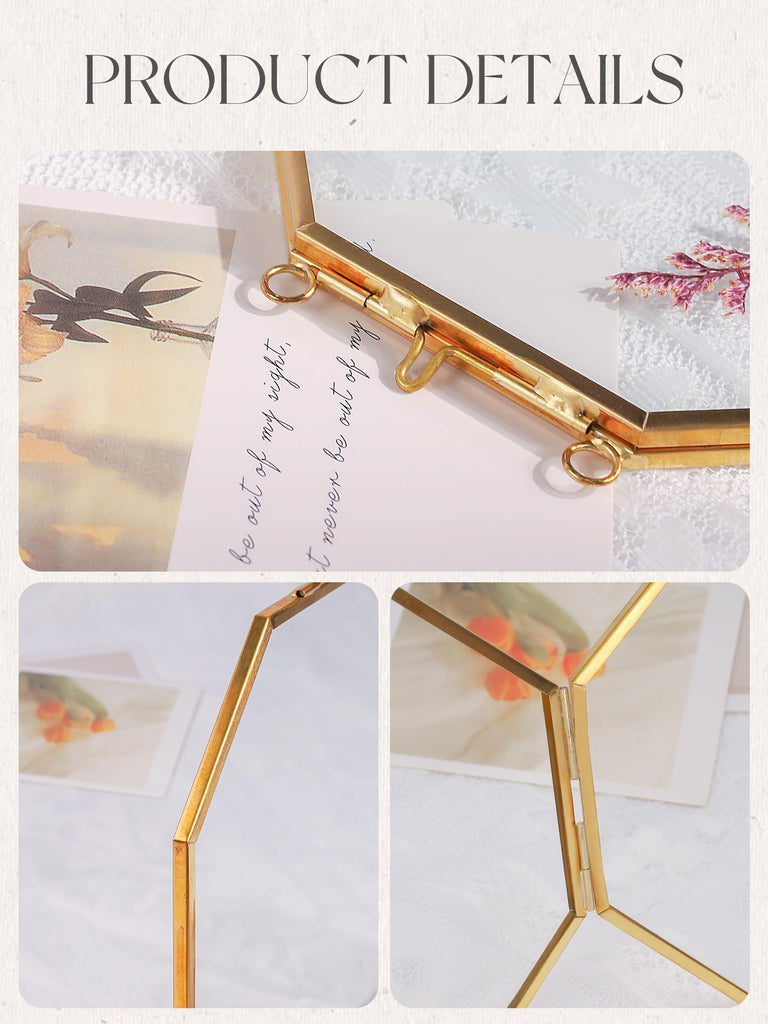 Pressed Flower Frames, Glass Floating Frames for Display Dried Plant Specimen Picture, Hanging Brass Photo Frame with