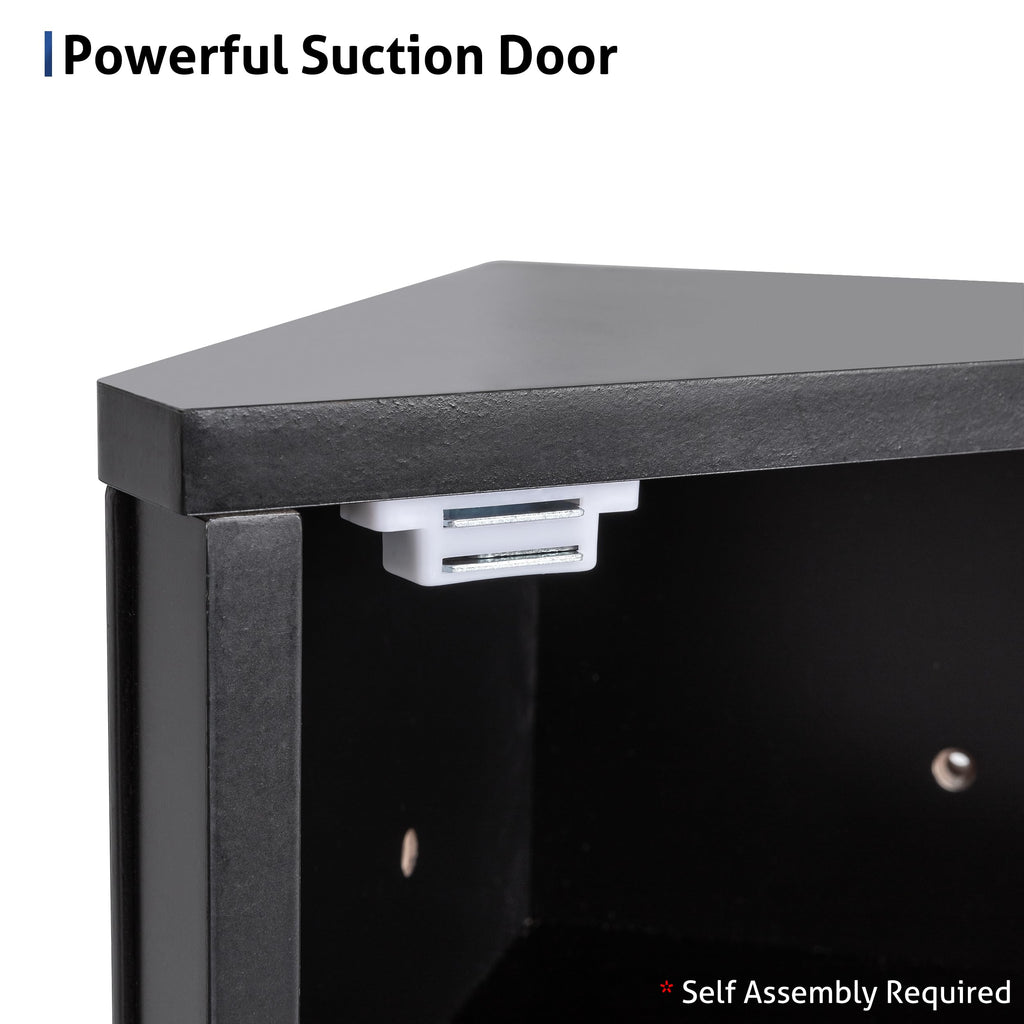 24" Bathroom Corner Medicine Cabinet W/Mirror, Double Doors Bathroom Black Wall Mount Mirror Cabinet, Hanging Triple