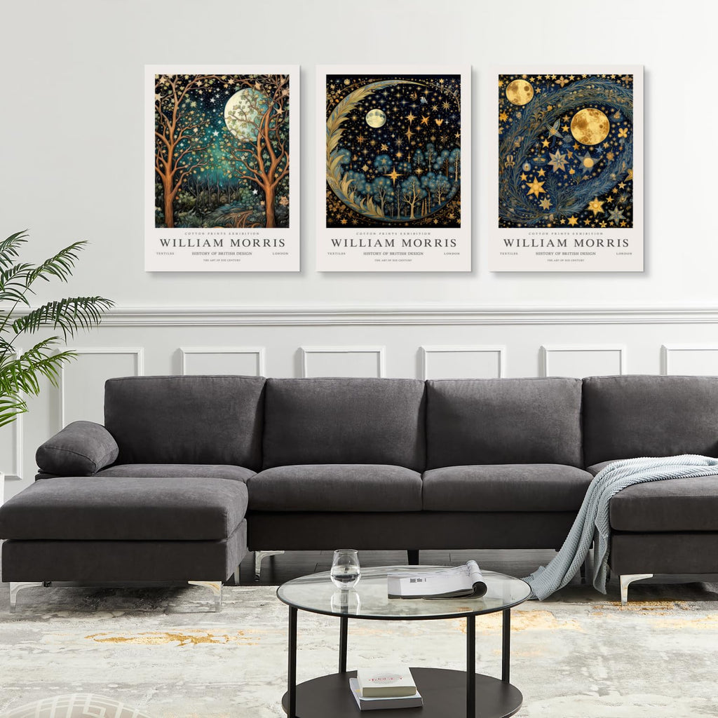 Wrapped Canvas William Morris Moon Star Wall Art Set of 3, 12x16 in