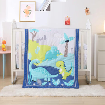 Dinosaur Crib Bedding Set for Boys Blue, Premium 3-Piece Baby Bedding Set, Nursery Crib Set, Newborn, Infant &