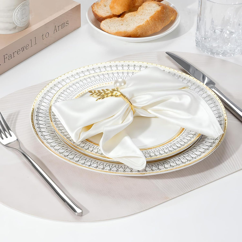 Gold Wheat Ear Pearl Shaped Napkin Rings - Set of 12