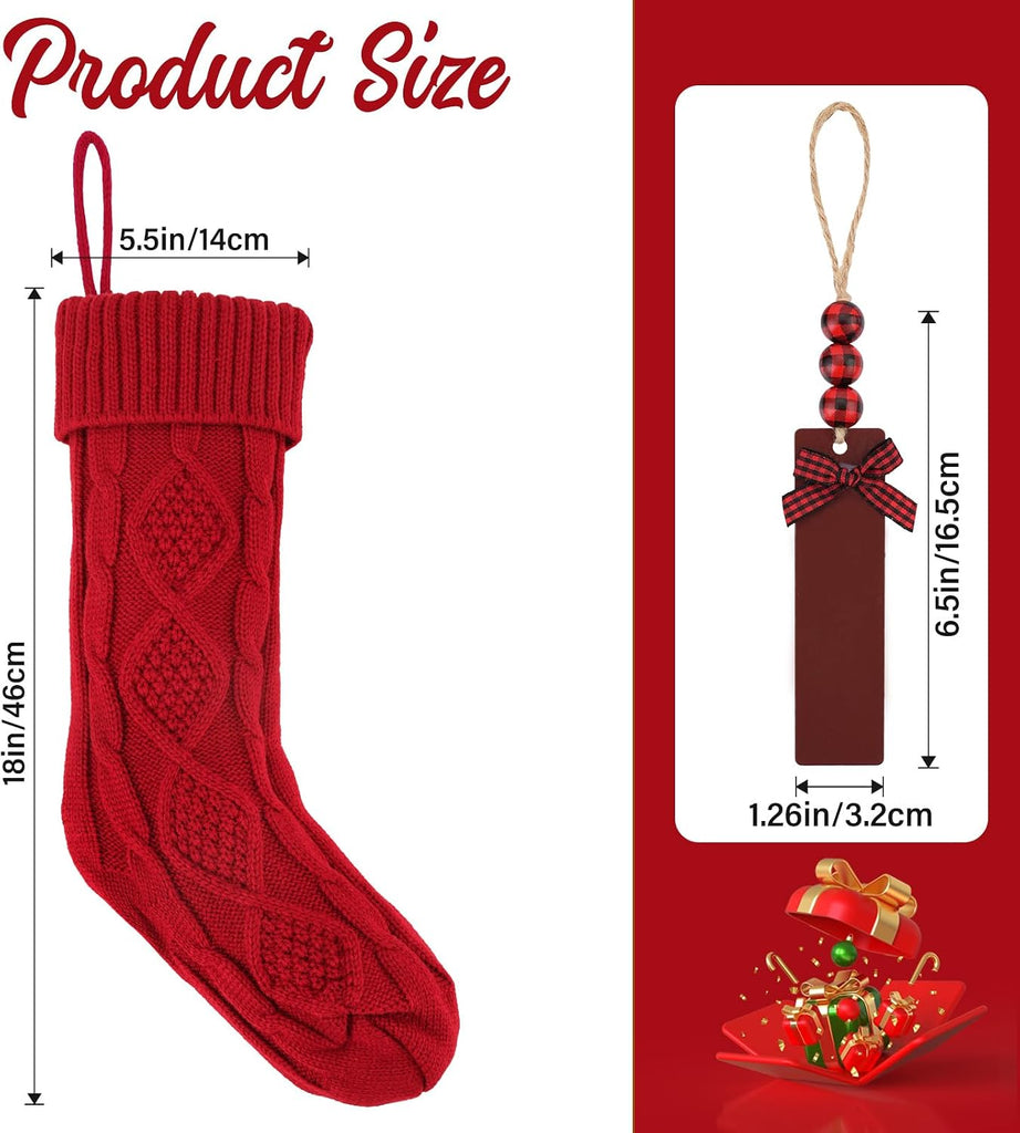 Inch Large Cable Knitted Xmas Stockings with DIY Name Tags, Hanging Stocking Decor for Family Fireplace - Set of 6