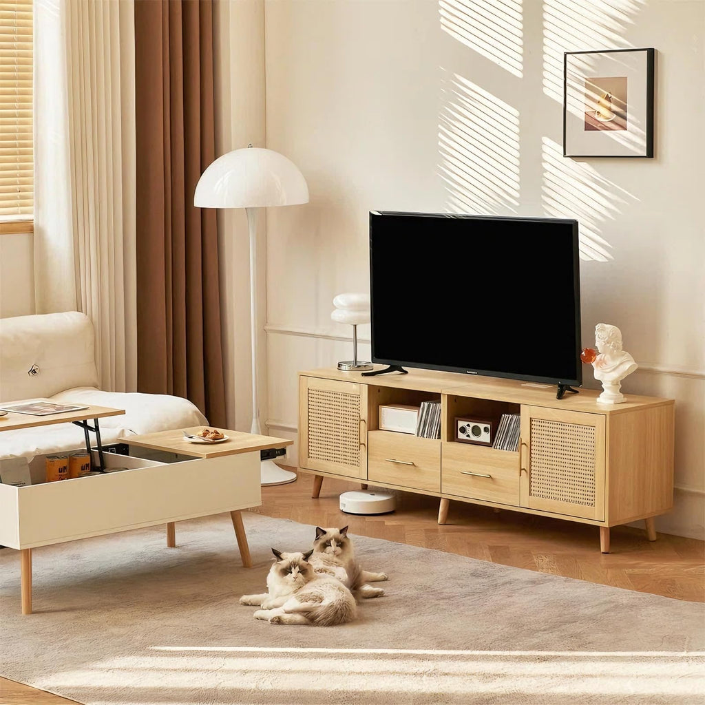 63" Rattan TV Stand for TVs Up to 70", Wood