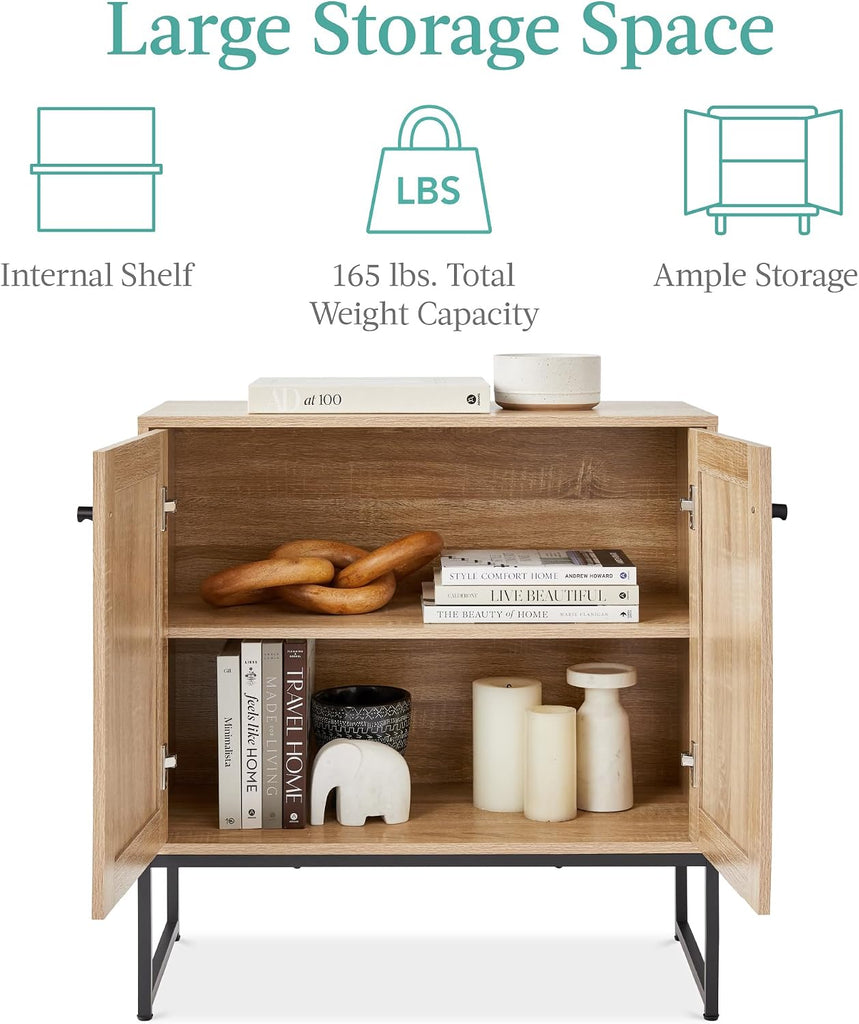 2-Door Rattan Storage Cabinet, Accent Furniture, Multifunctional Cupboard , Sideboard, Buffet Table w/Non-Scratch