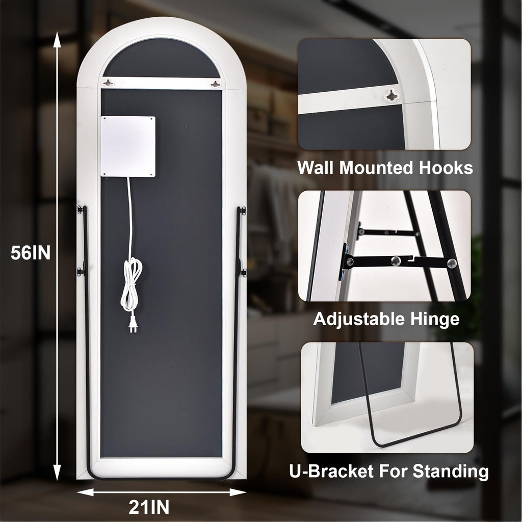 21"X56" LED Arched Full Length Mirror, Floor Mirror with Lights