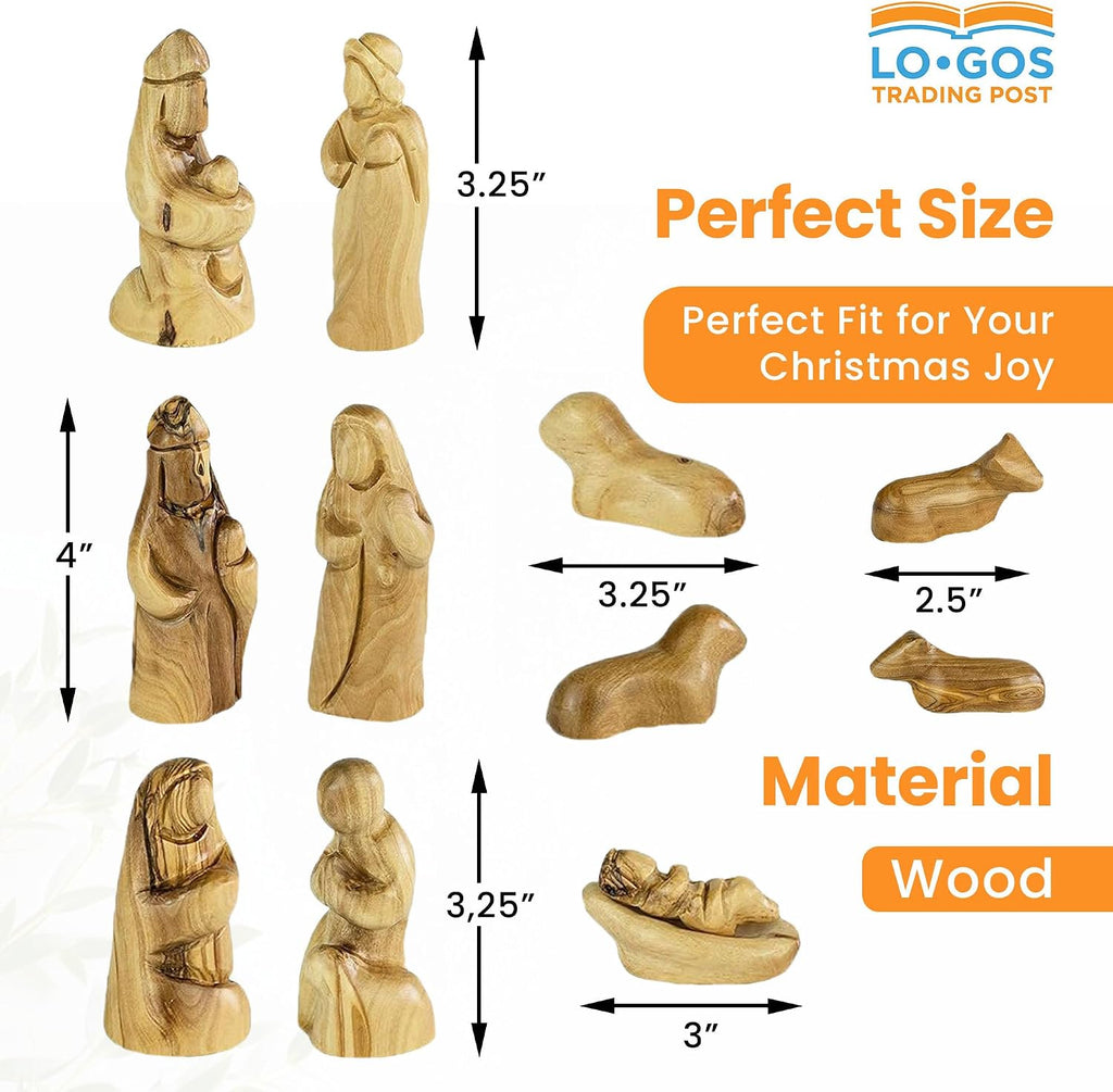 12 Pcs Holy Land Olive Wood Faceless Nativity Set, Small