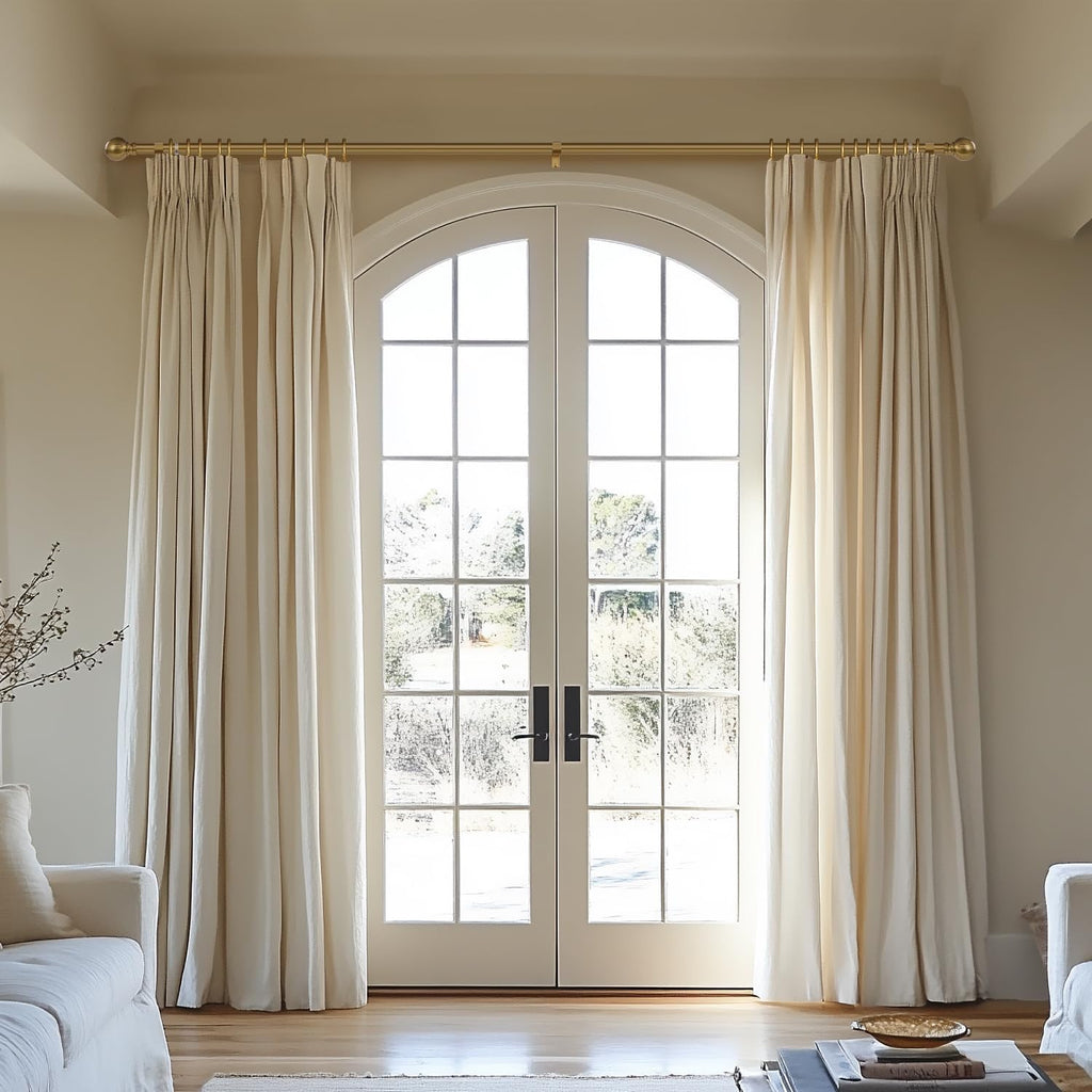 Warm Gold Curtain Rods for Windows Small 28 to 48 Inch 1" Diameter Short Adjustable Heavy Duty Antique Brass Metal