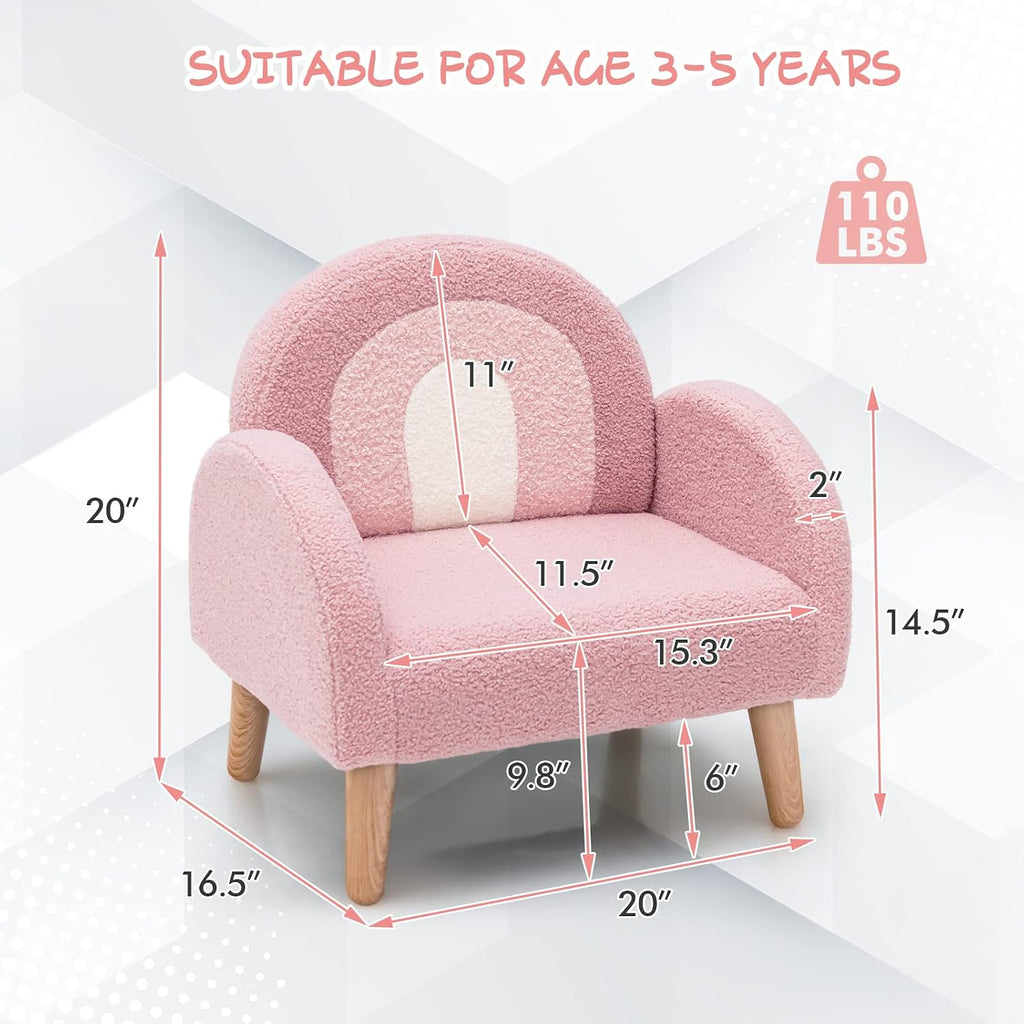 Kids Sofa, Toddler Armchair with Solid Wooden Frame Anti-Tipping Design Plush Fabric, Upholstered Children Chair