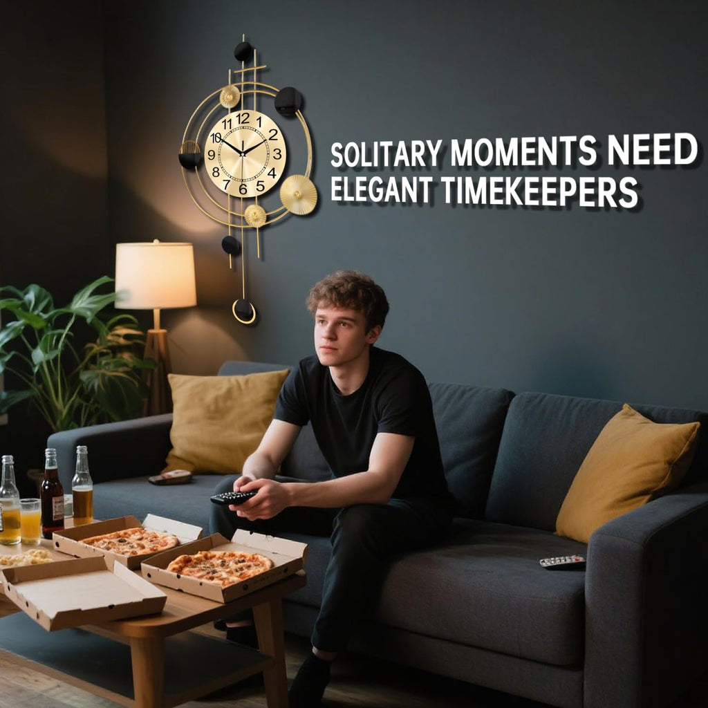 Wall Clock with Pendulum, Silent Quality Quartz Battery Operated, Round Analog Large Wall Clock Kitchen Bathroom