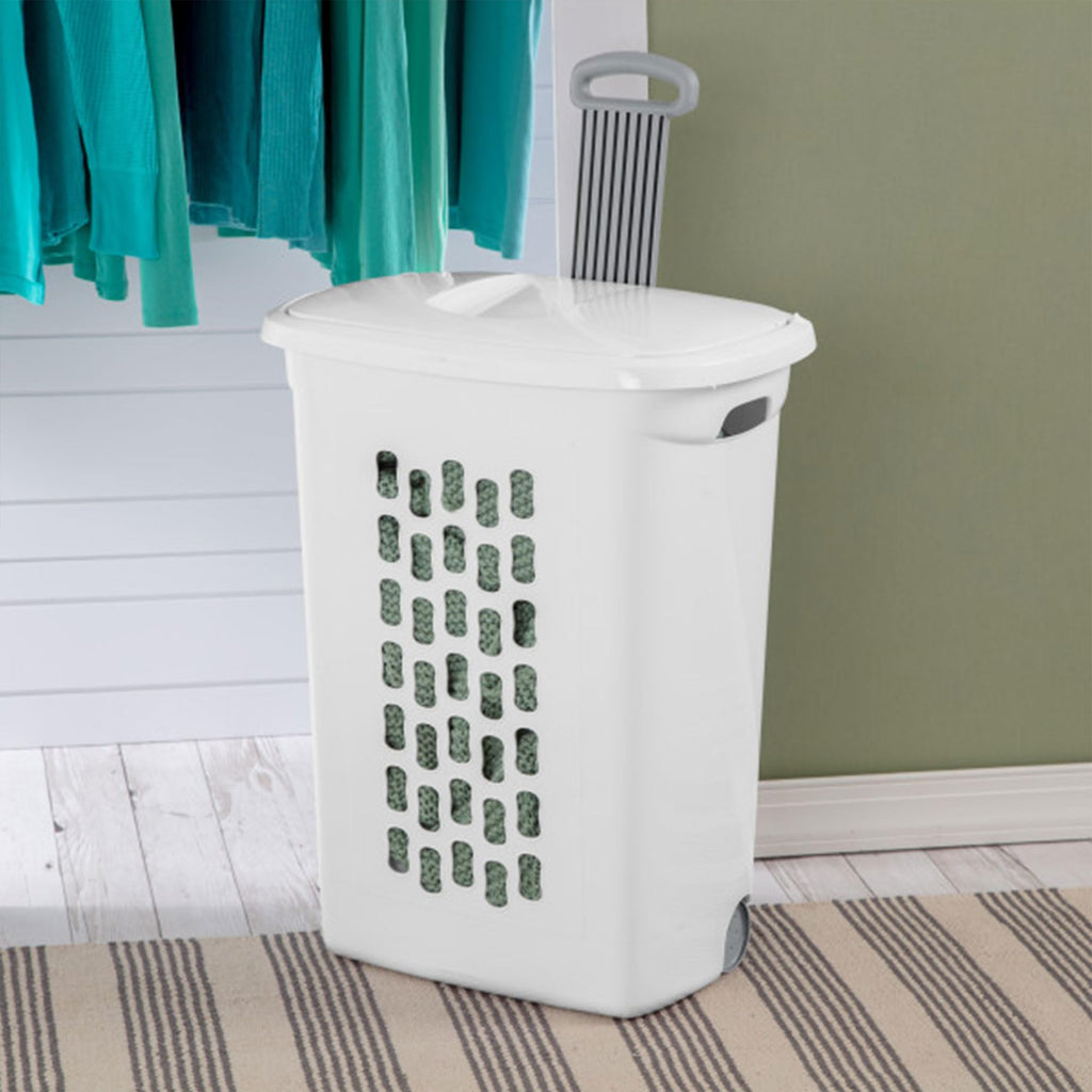 9-Pack Ultra Wheeled Hamper, Laundry Basket w/Flip-Top Lid & Retractable Handle - Plastic Rolling Clothes Storage