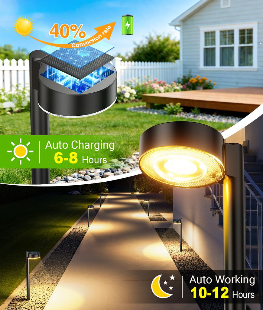 12 Pack Solar Pathway Lights Outdoor, Solar Powered Landscape Path Light with Larger LED Lens, Brighter Up to 12 Hrs