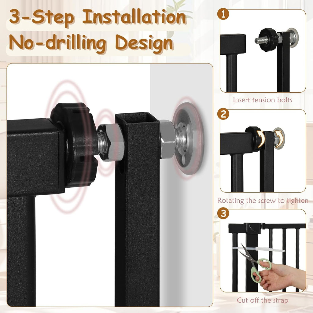 55'' Extra Tall Cat Gate, 30.1"-34.1" Wide Auto Close Tall Pet Gate for Doorways, Pressure Mounted High Dog Door Gate