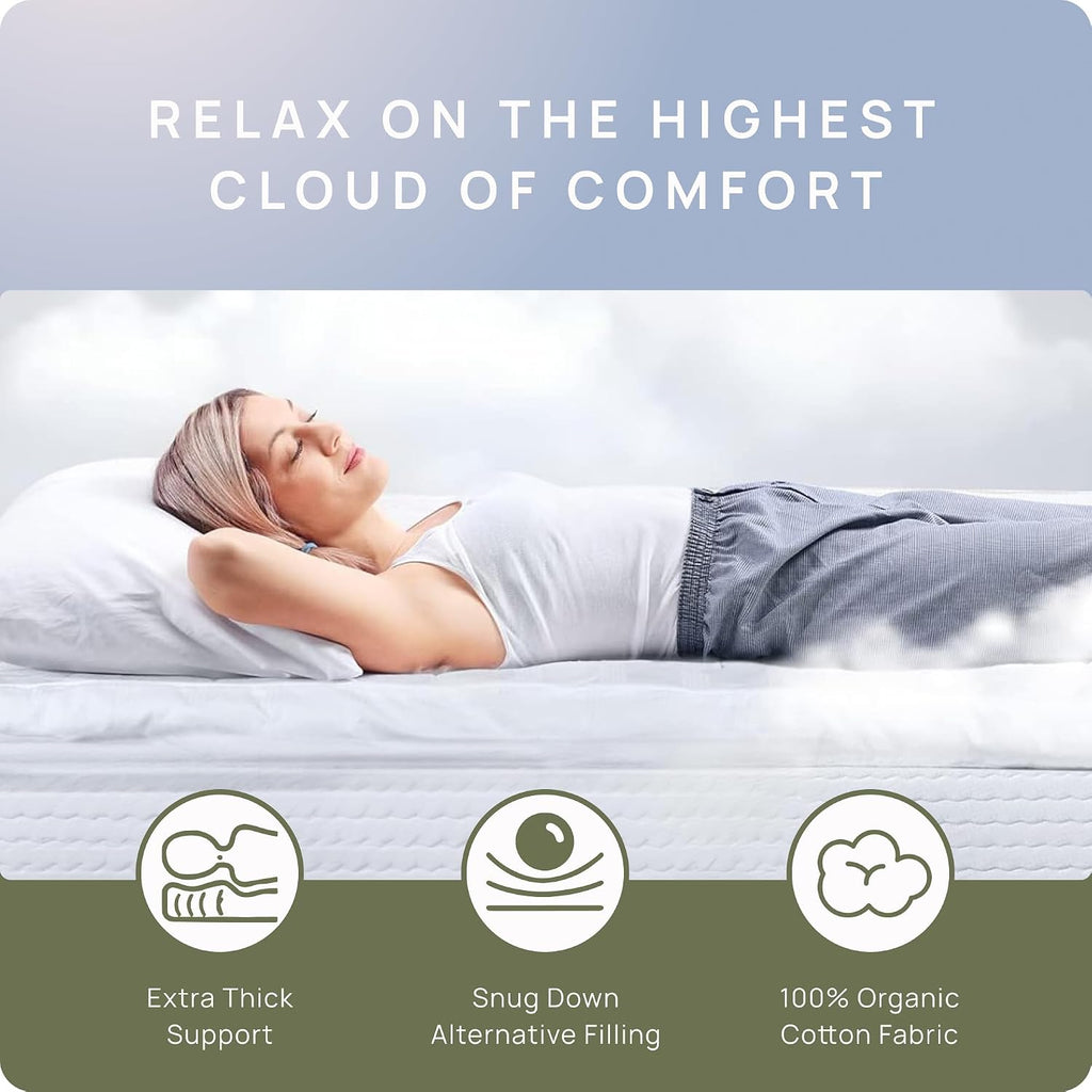 Queen Cotton Mattress Topper, 1200 GSM Extra Thick Plush Mattress Pad, Soft | thick pillow top, back pain relief