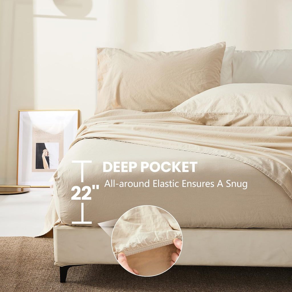 100% Stone-Washed Linen Sheet Set - Breathable & Soft