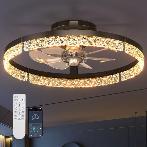 Ceiling Fans with Lights and Remote, 20'' Low Profile Ceiling Fans, 3000-6000K Dimmable Modern Flush Mount LED Fan Light, Fandelier Ceiling Fan for Bedroom, Kitchen, Living Room, Black A101-B0DNFGXWWJ