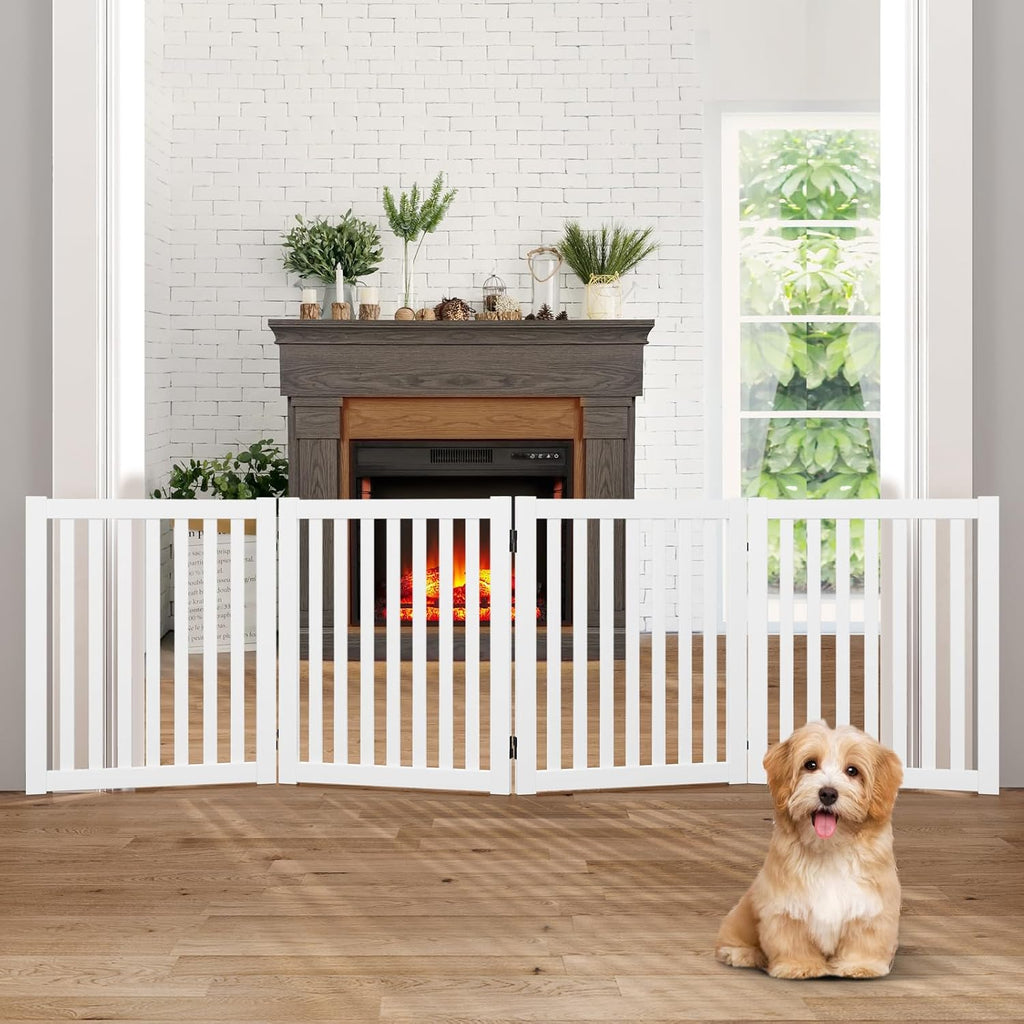 Wooden Freestanding Dog Gate, Expandable Dog Gate, Indoor Pet Fence