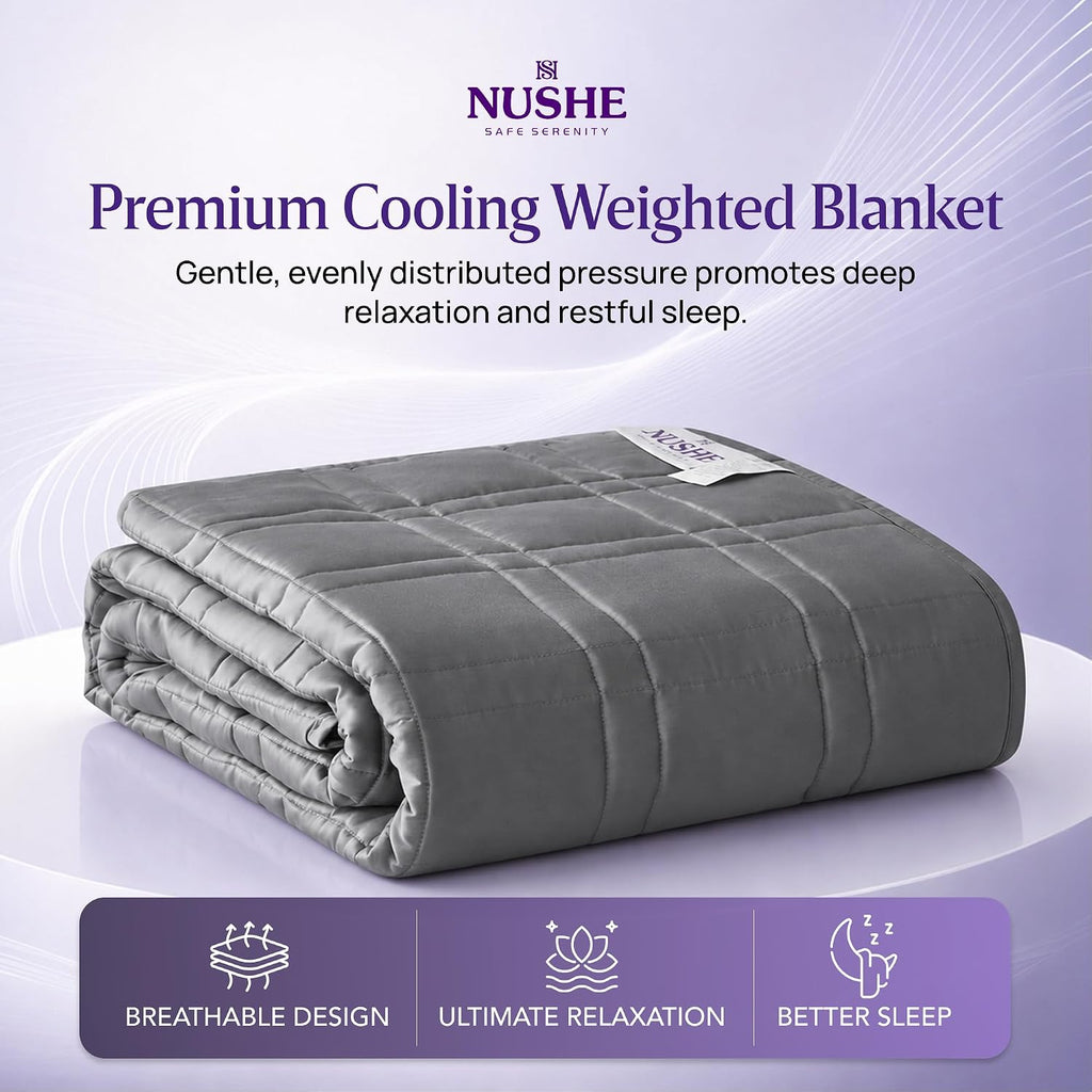 Cooling Weighted Blanket - 15 lb Twin Grey Bamboo Viscose | 48 x 72 in, Adults 120-170 lb, 7 Layer Design, 10 x 10 in