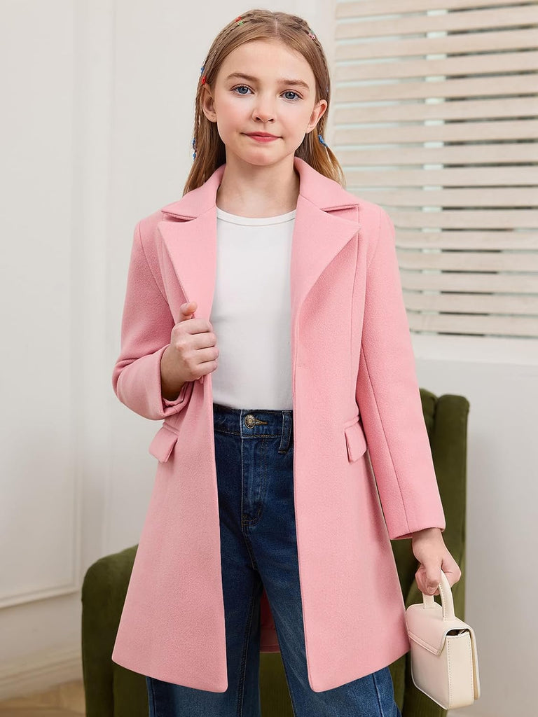 Girls Dress Coat Single-Button Lapel Long Jacket