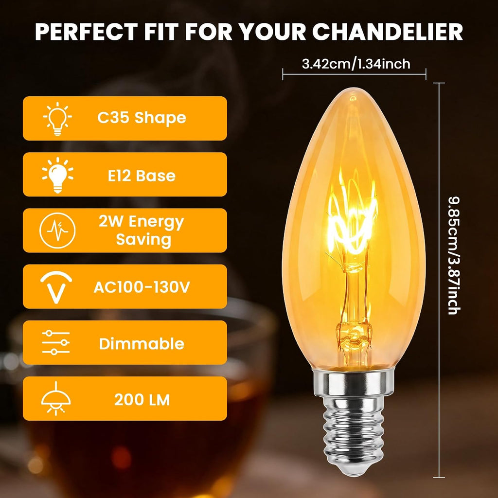 2000K Amber 25 watt Candelabra Bulbs 2W B11 E12 LED Candle Bulb