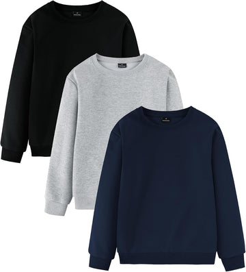 3 Pack Boys Long Sleeve Shirts Cotton Crewneck Sweatshirts Soft Pullover Tops for Kids