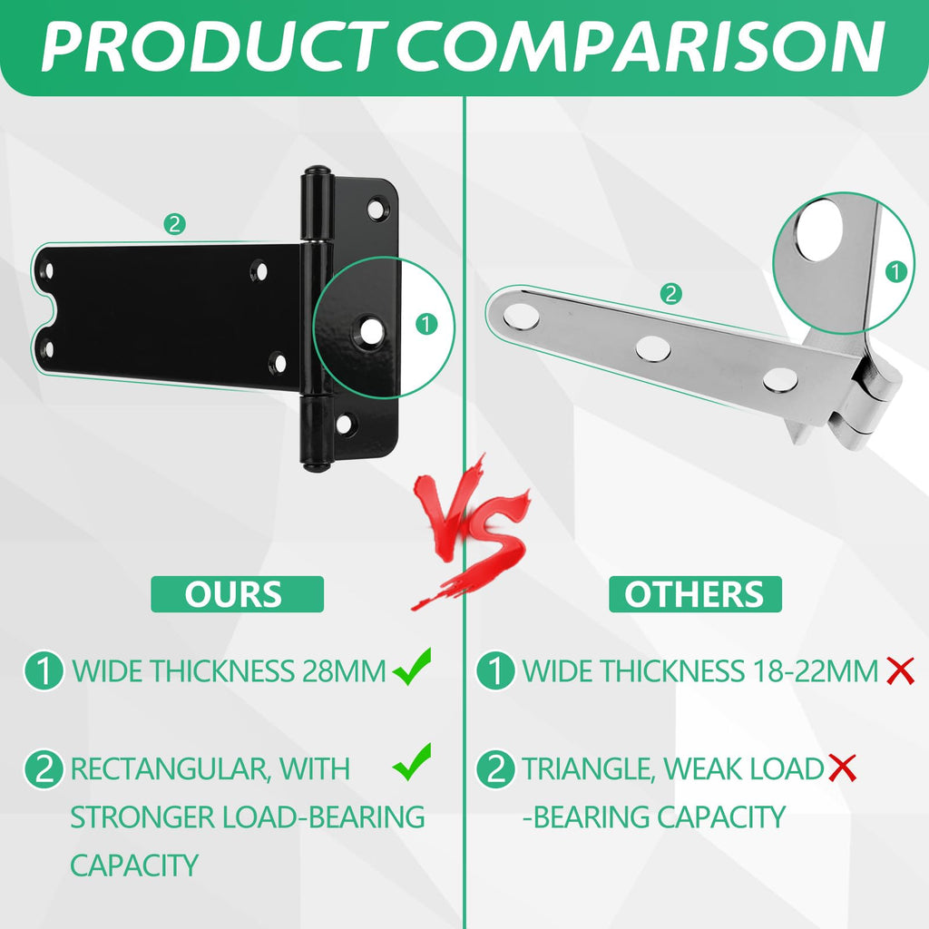 8 in T-Strap Shed Door Hinges, 6 Pack Heavy Duty Tee Hinge, 300 Lbs Capacity