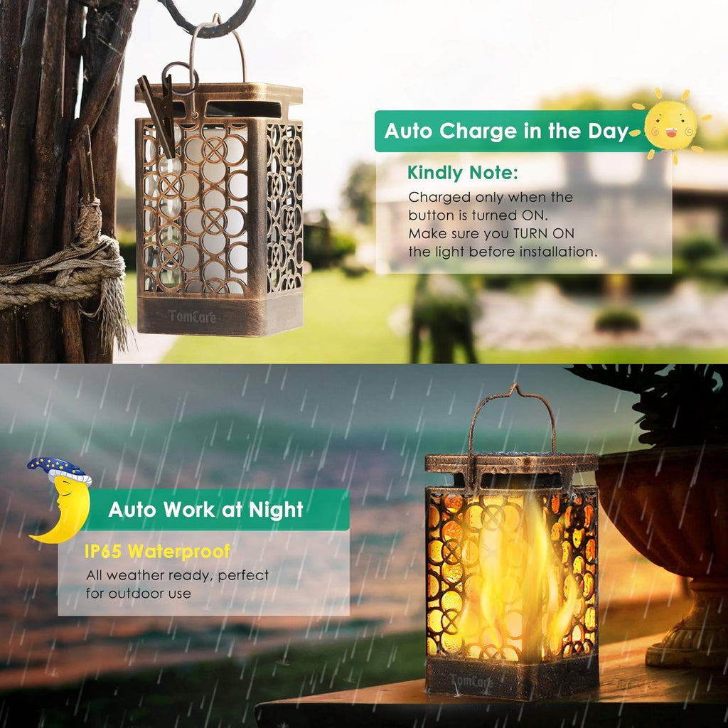 Solar Lanterns Outdoor, Flickering Flame Hanging Lights, 4 Pack