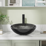Bathroom Artistic Vessel Sink, Tempered Glass Vanity Round Bowl with Oil Rubber Bronze Faucet and Pop up drain Set