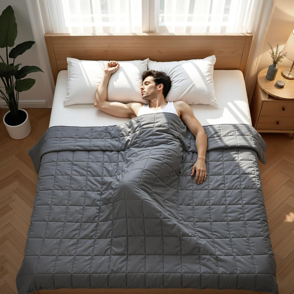 Weighted Blanket 20 lb, 60" x 80" Twin Size Cooling Cotton Machine Washable | Premium glass bead fill, Even-weight