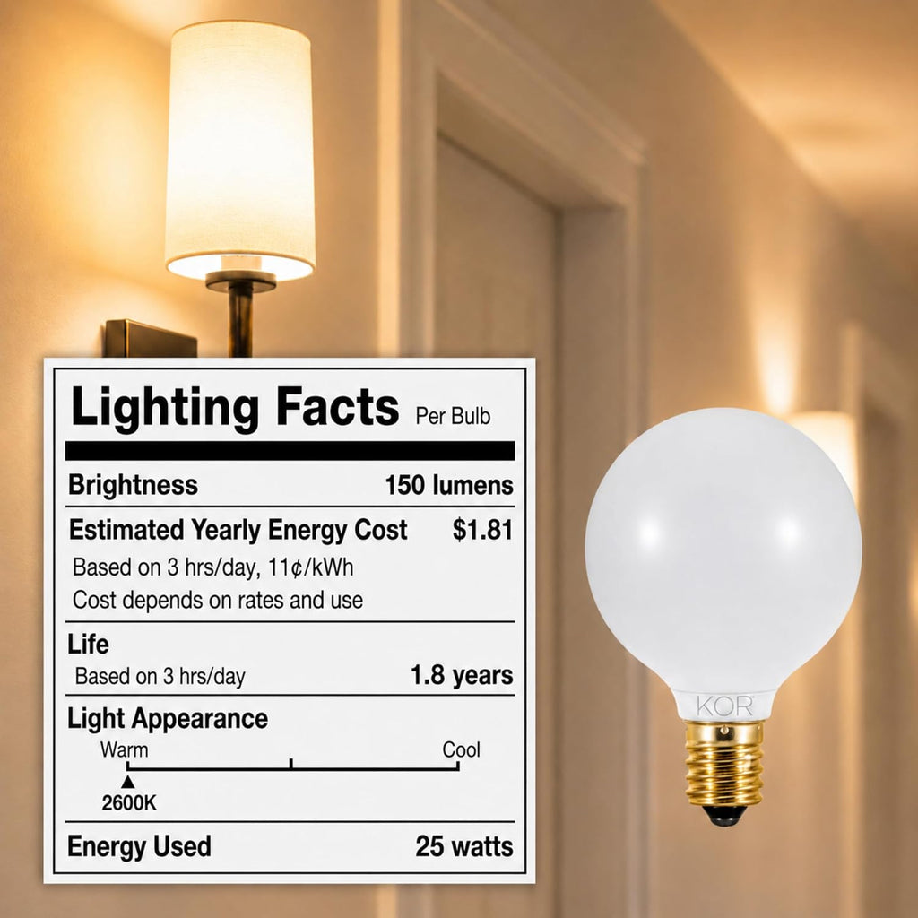 G16.5 White Incandescent Globe Bulbs, 25W, E12 Candelabra Base, 10-Pack