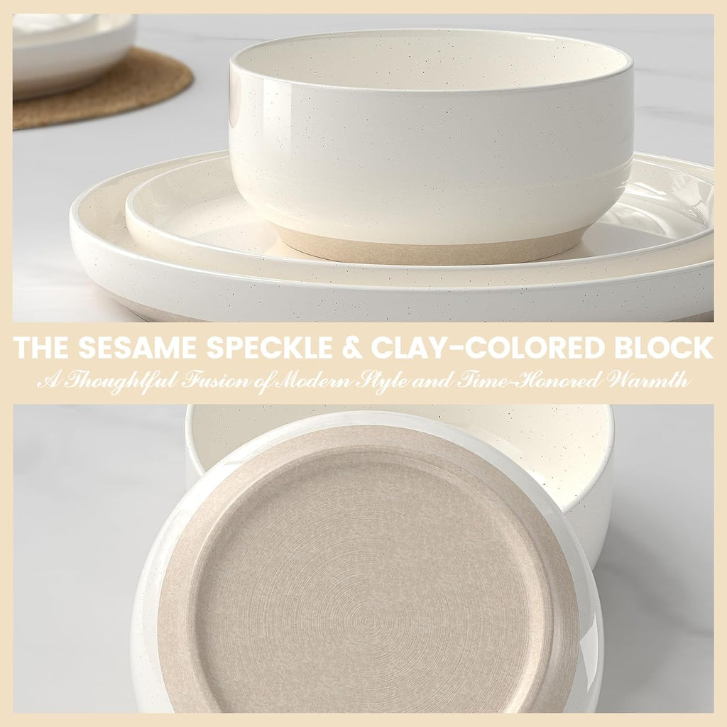 Plates and Bowls Sets, Scratch Resistant Dinnerware Sets for 8, 24 Pieces Porcelain Ceramic Dishware Dishes Set