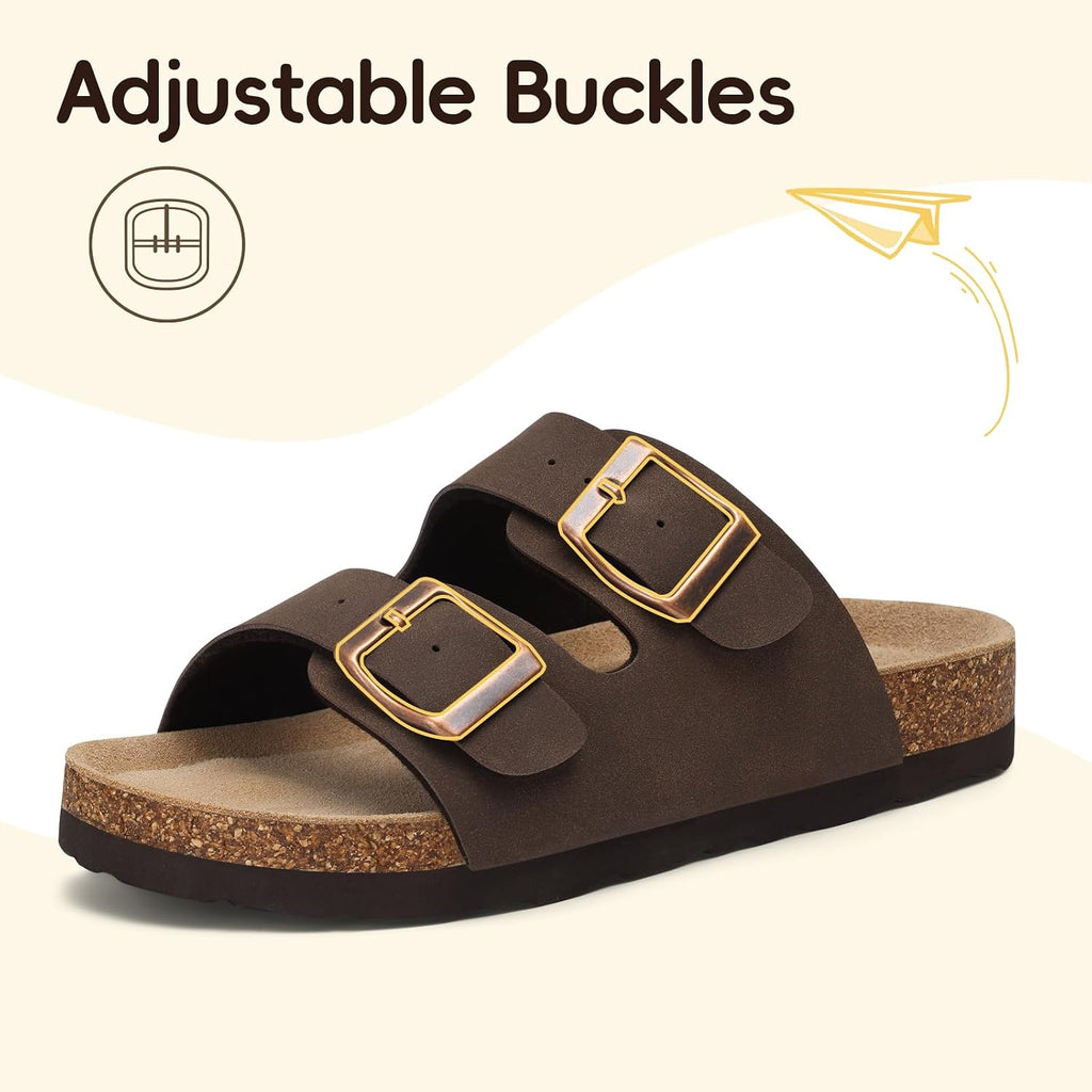 Kids Cork Footbed Slides Sandals Adjustable Buckle Summer Shoes