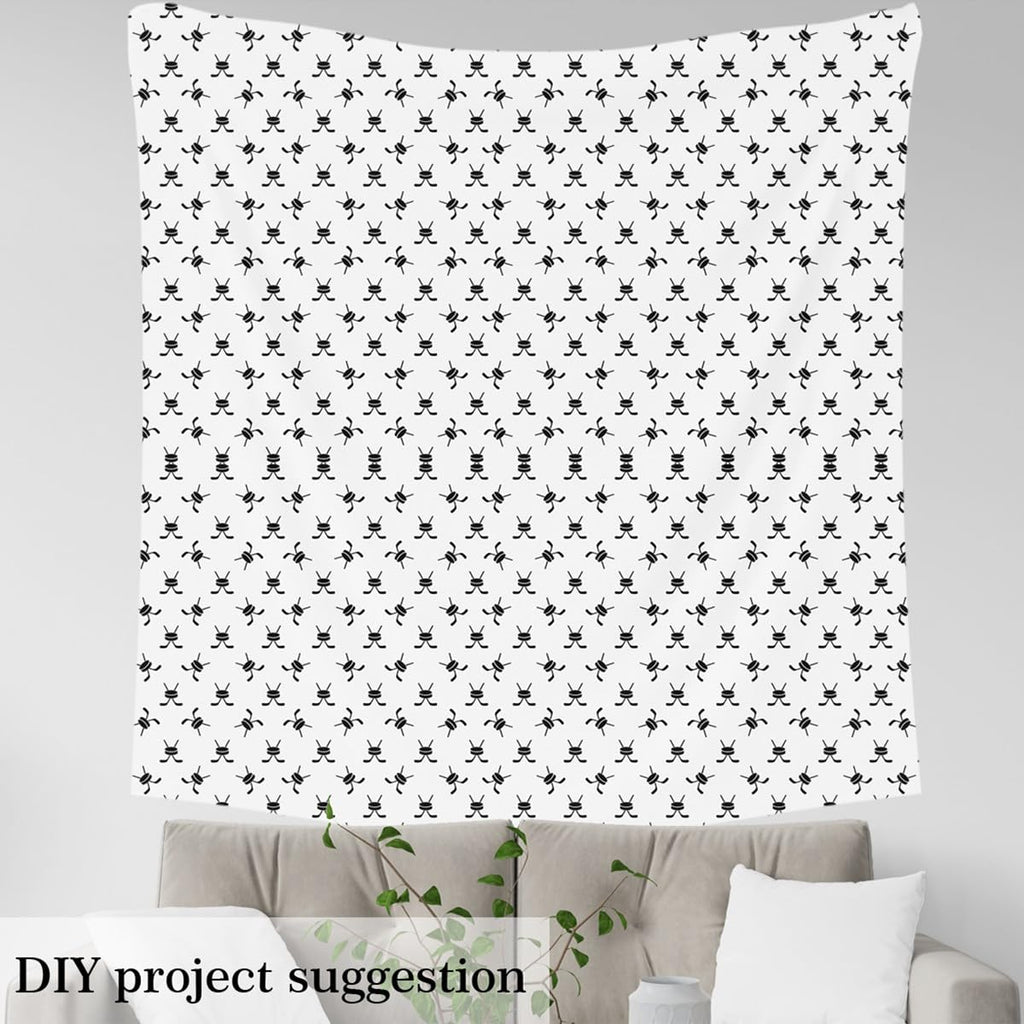 Ice Hockey Fabric by The Yard Cartoon Black White Ball Sports Themed No Stretch Sewing Fabric Geometric Circles