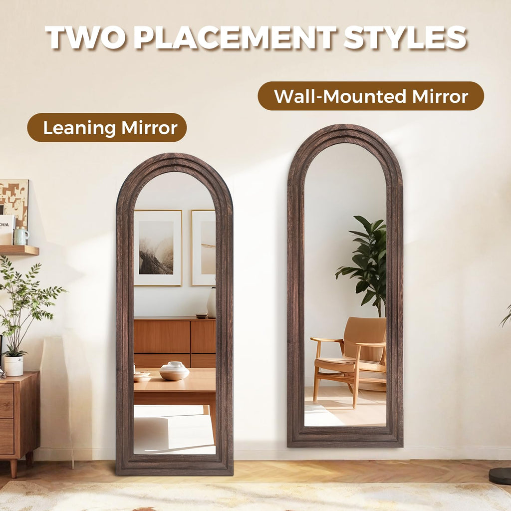 58x22 Arched Full Length Mirror, Solid Wood 3 Layer Frame, Brown