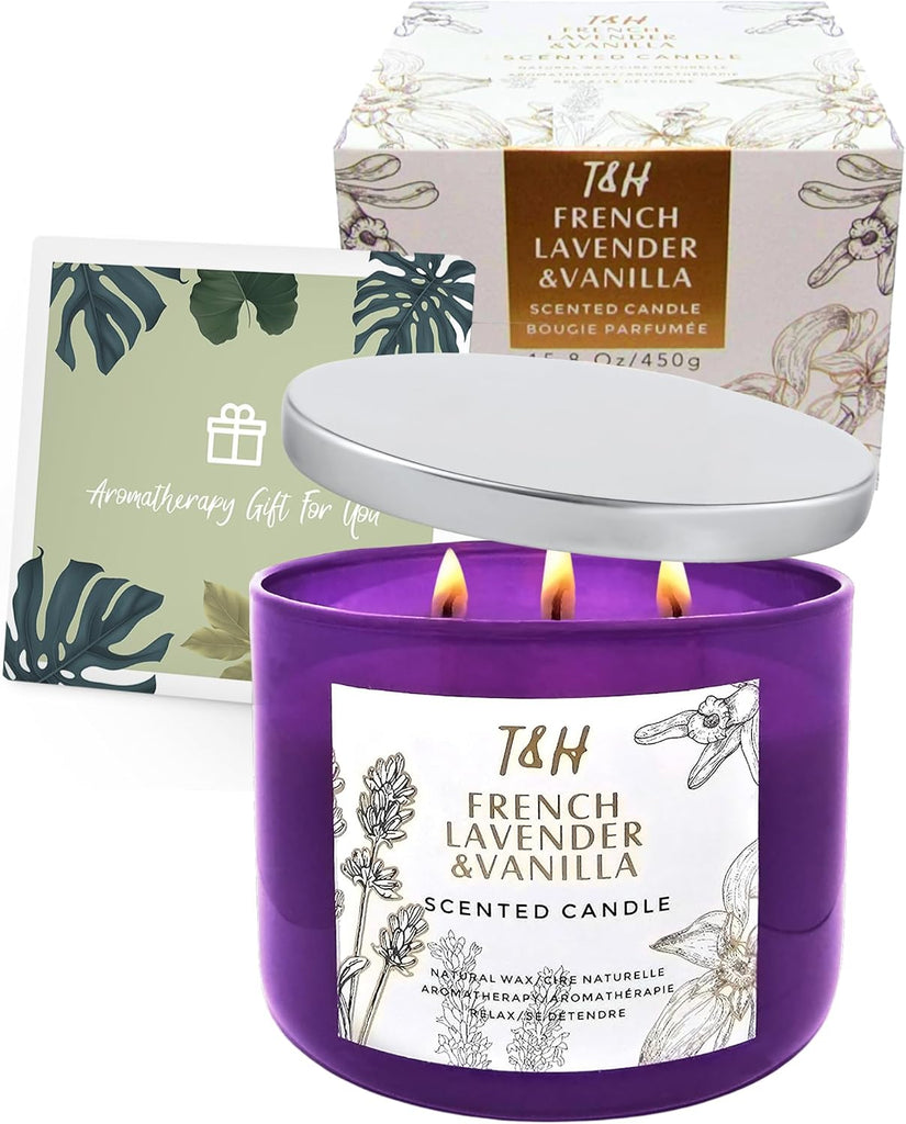 French Lavender Vanilla Large 3-Wick Soy Scented Candle, 15.8 oz