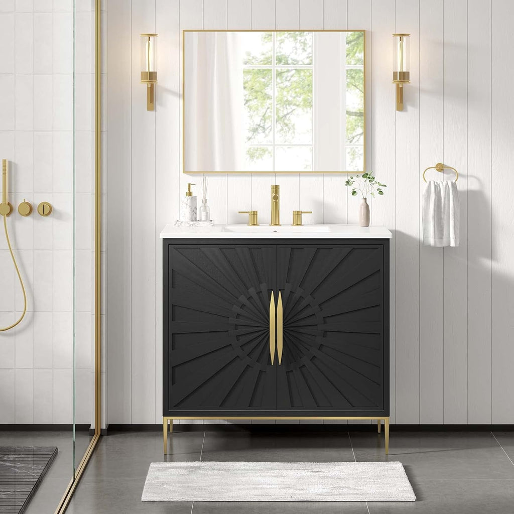 Awaken Bathroom Vanity Cabinet, 36", White Black