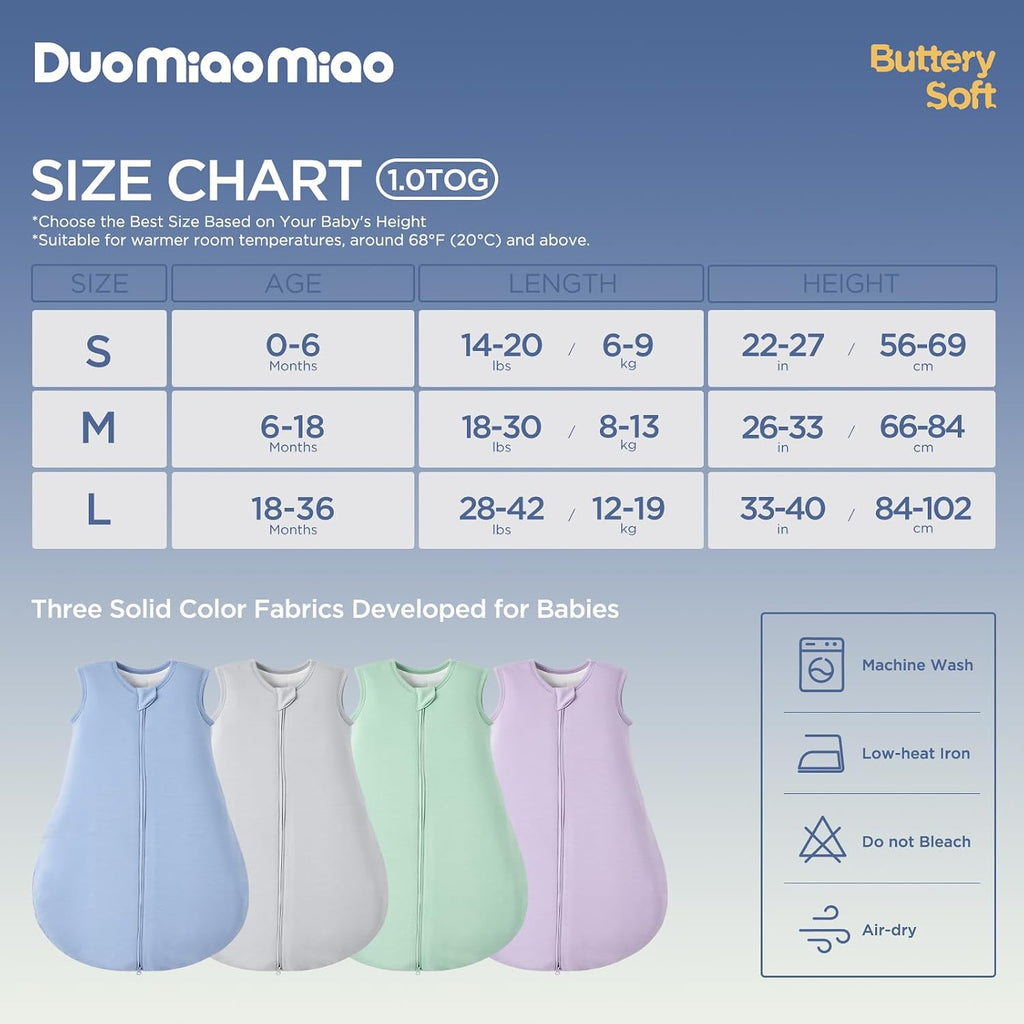2 Pack Buttery Soft Rayon Made from Bamboo Baby Sleep Sack 1.0 TOG, Premium Baby Sleeping Bag Way Zipper