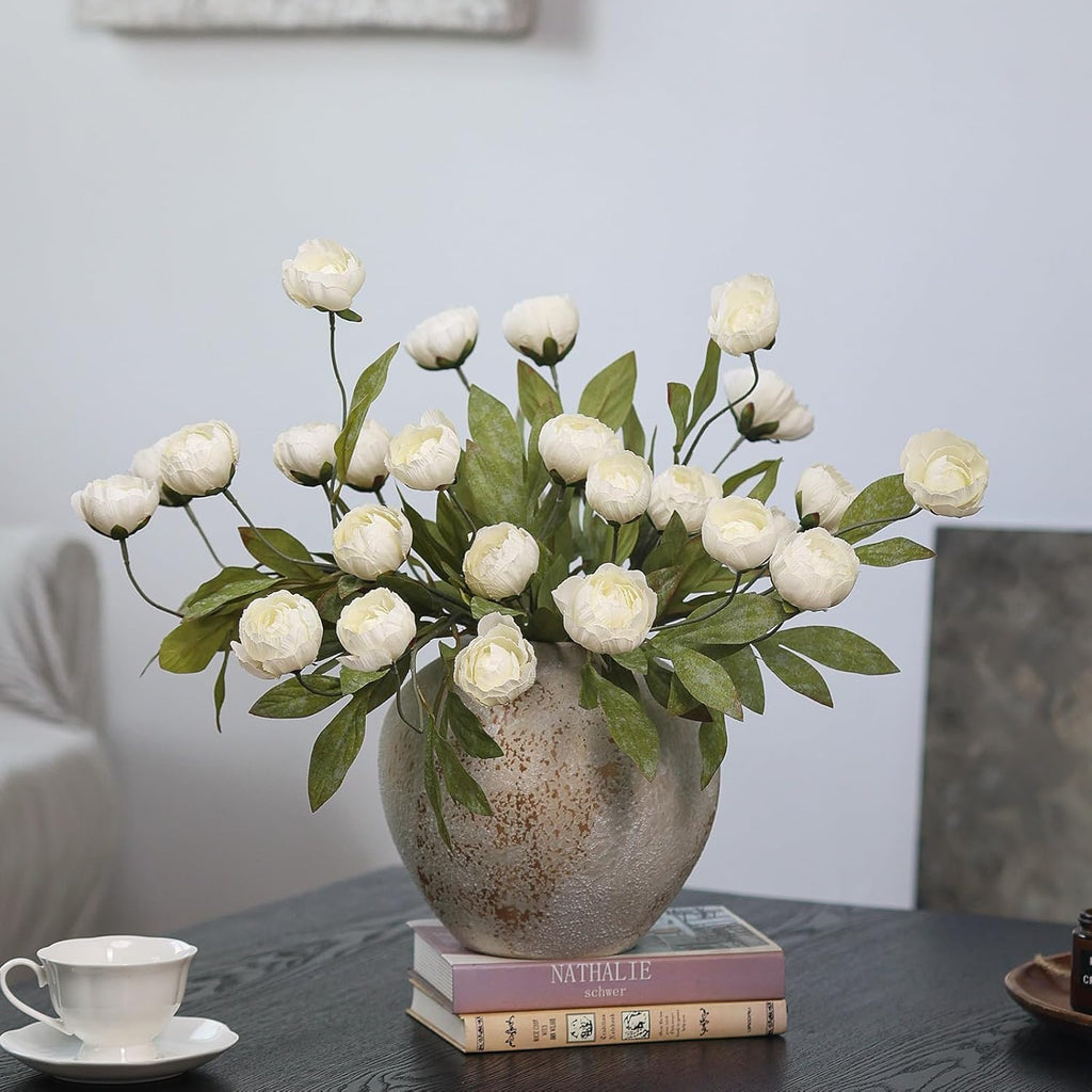 27" Faux Silk Peony Artificial Flowers Stems for Vase (Cream) - Set of 12