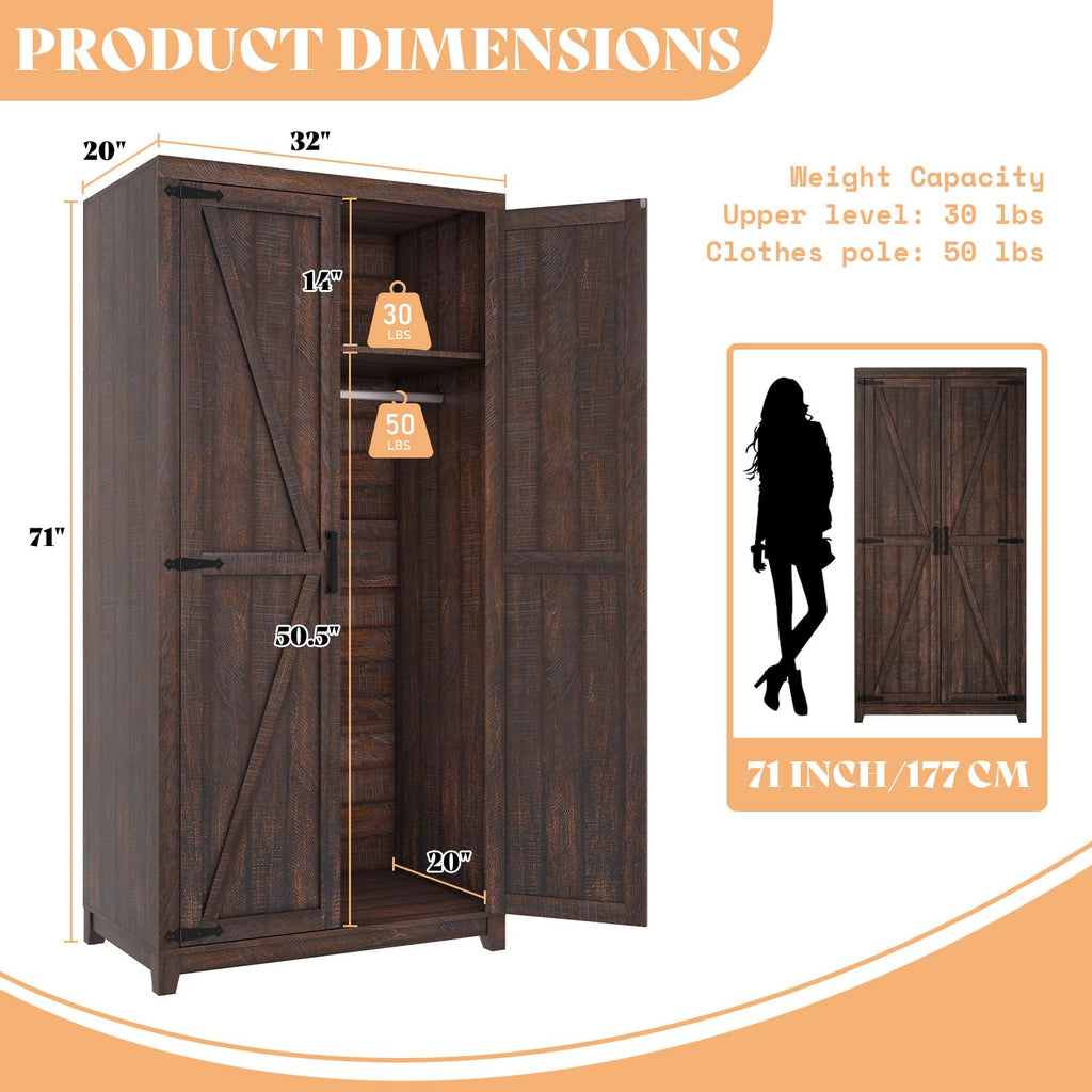 71'' Farmhouse Armoire Wardrobe Closet Set of 2