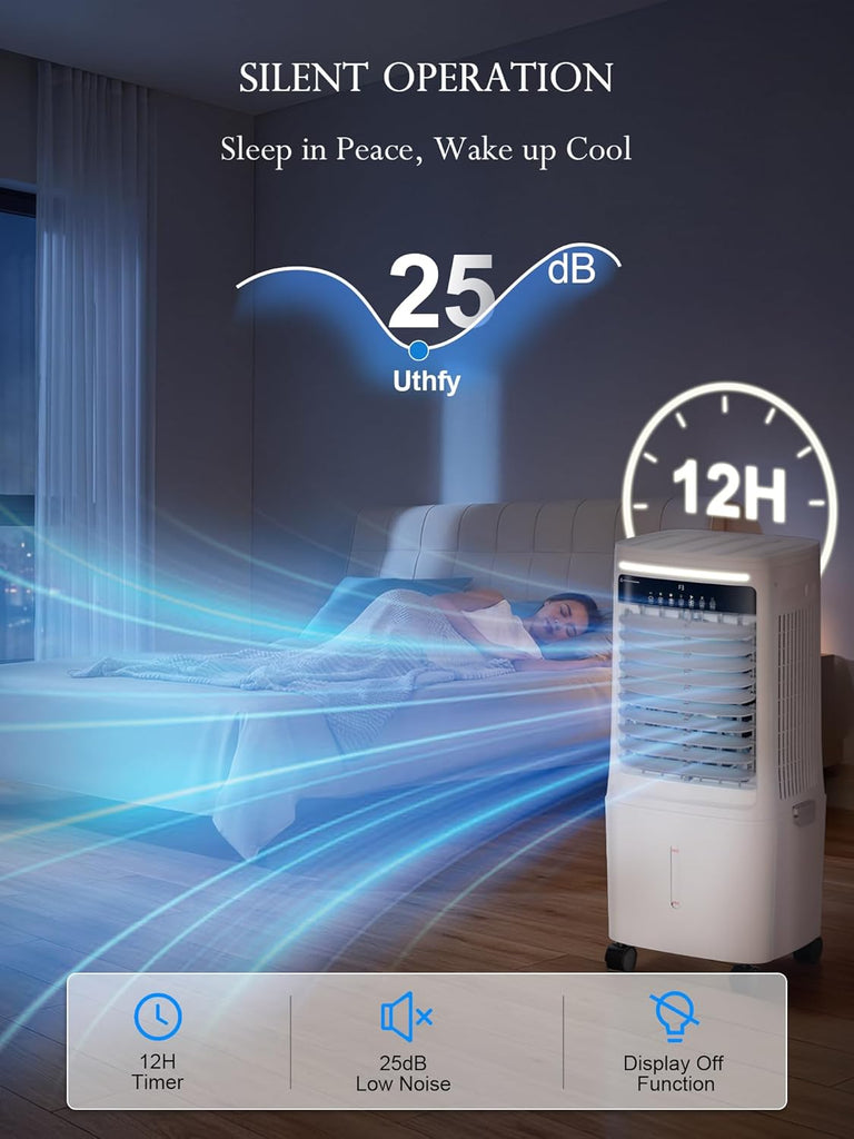2200CFM Swamp Cooler Air Conditioner, Evaporative Cooler with Dual Water Tanks for 24H Cooling, 120° Oscillating
