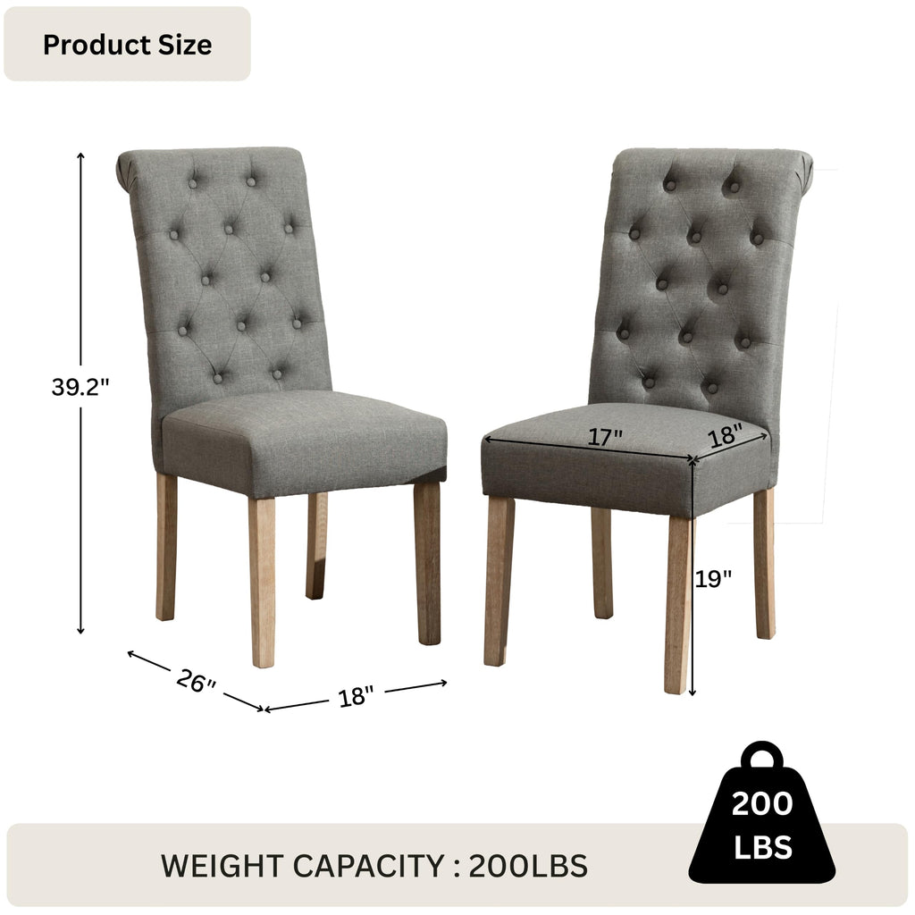 Habit Grey Solid Wood Tufted Parsons Dining Chair (Set of 2), Gray
