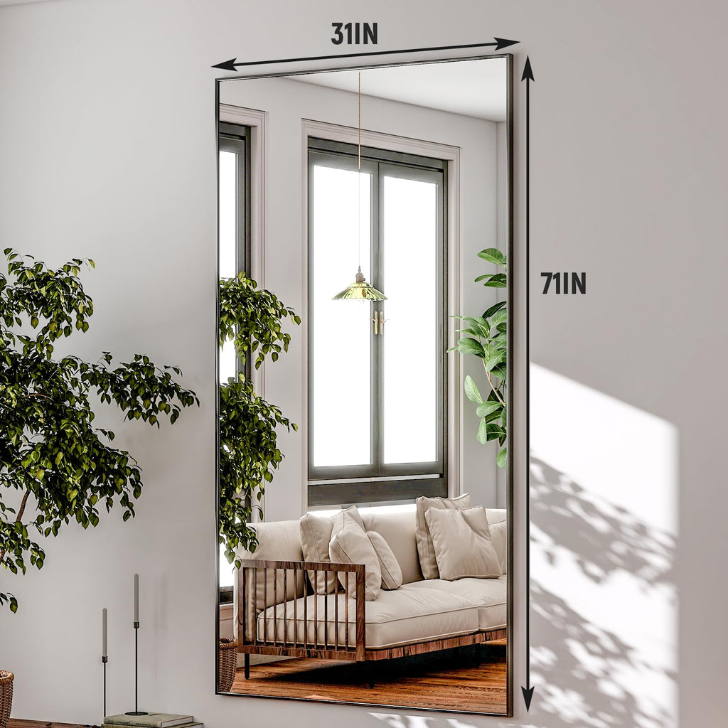 71"x31" Full Length Mirror Large Floor Mirror with Stand, Black