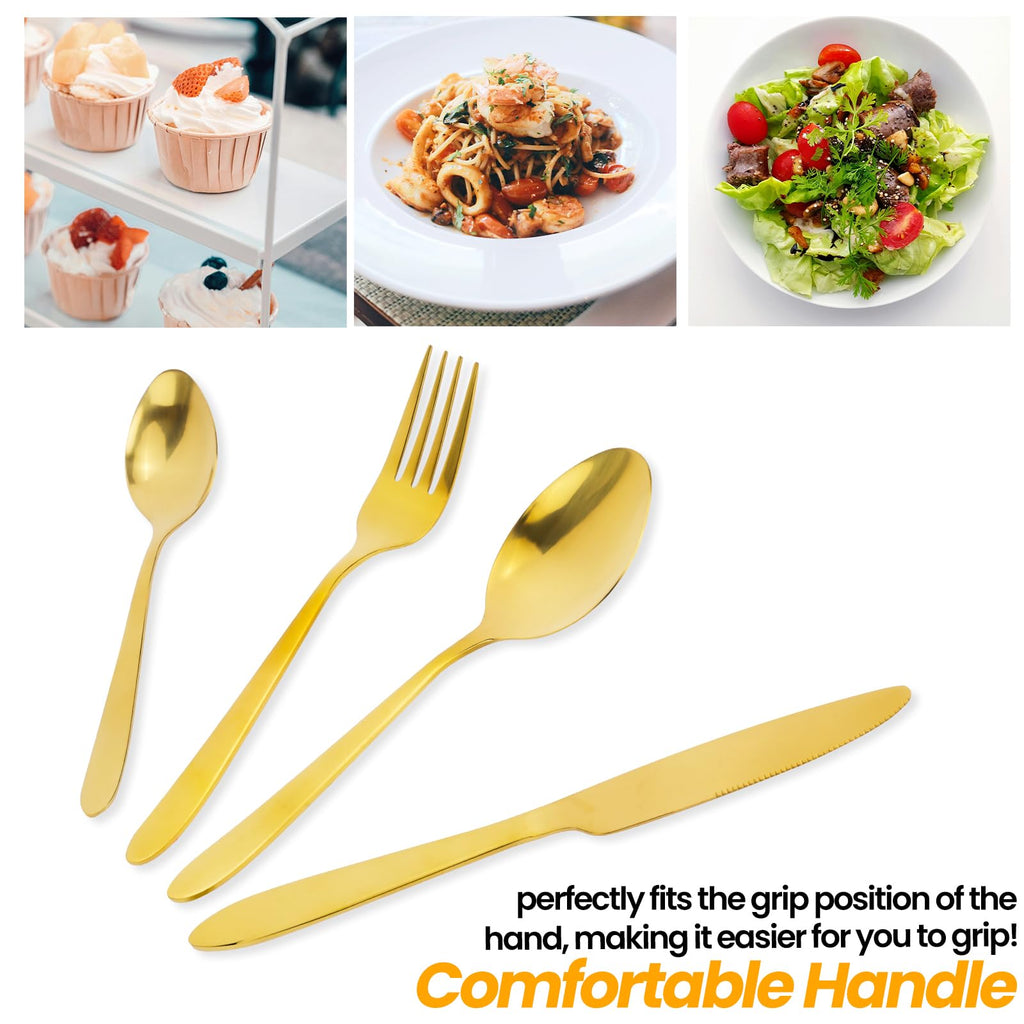 24 Piece Gold Silverware Set, Stainless Steel Flatware Set Include Knife Fork Spoon Set, Mirror Polished Cutlery Set