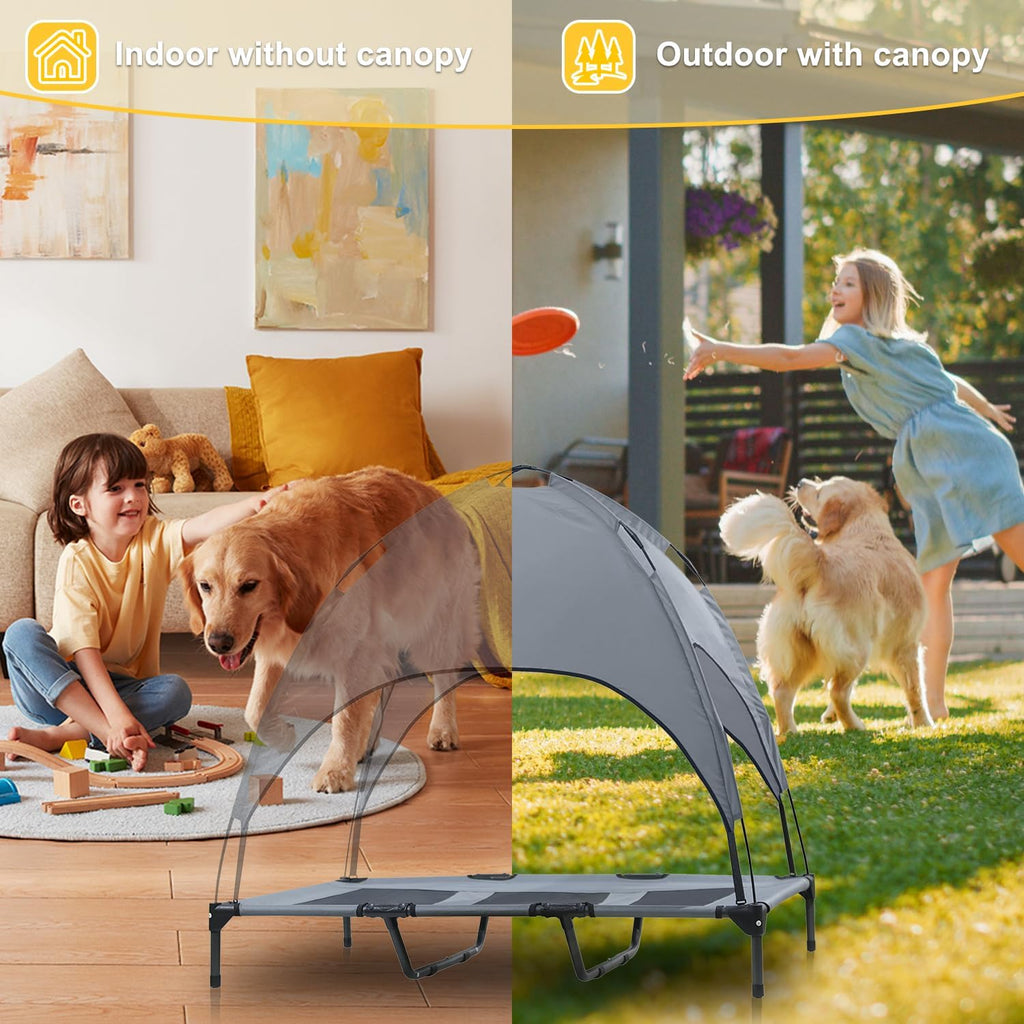 Elevated Dog Bed with Canopy, 48-inch Waterproof Pet Cot, Portable Outdoor Pet Bed with Carry Bag, Indoor/Outdoor