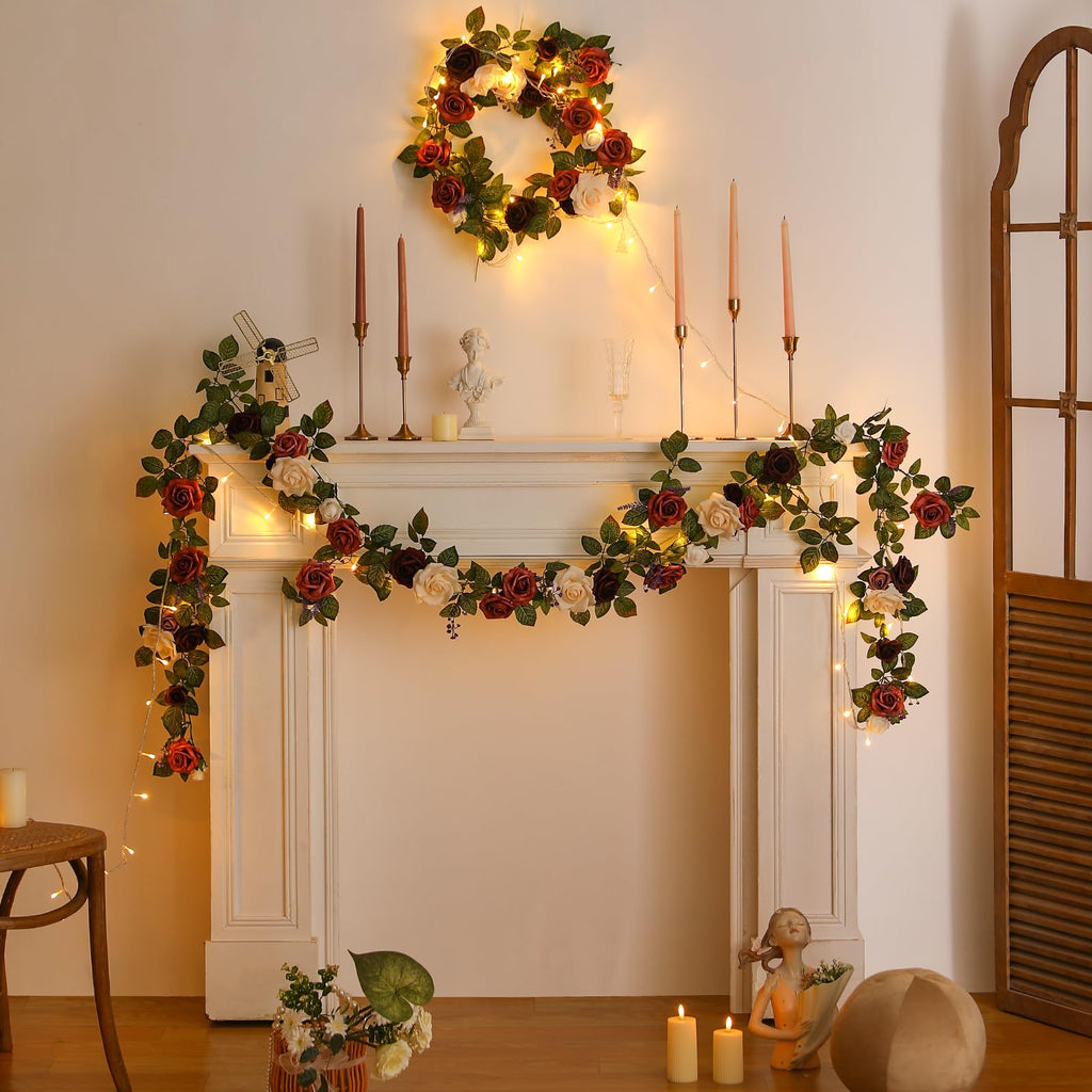 5FT Burgundy Ivory Artificial Rose Garland for Wedding Arch Table