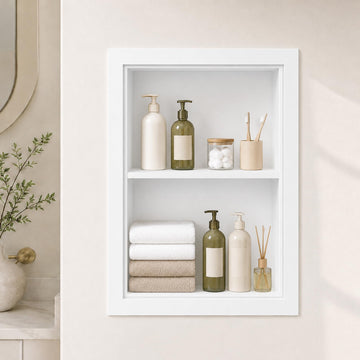14" x 18" Recessed Medicine Cabinet with 2-Tiers Shelves, Solid Wood, White