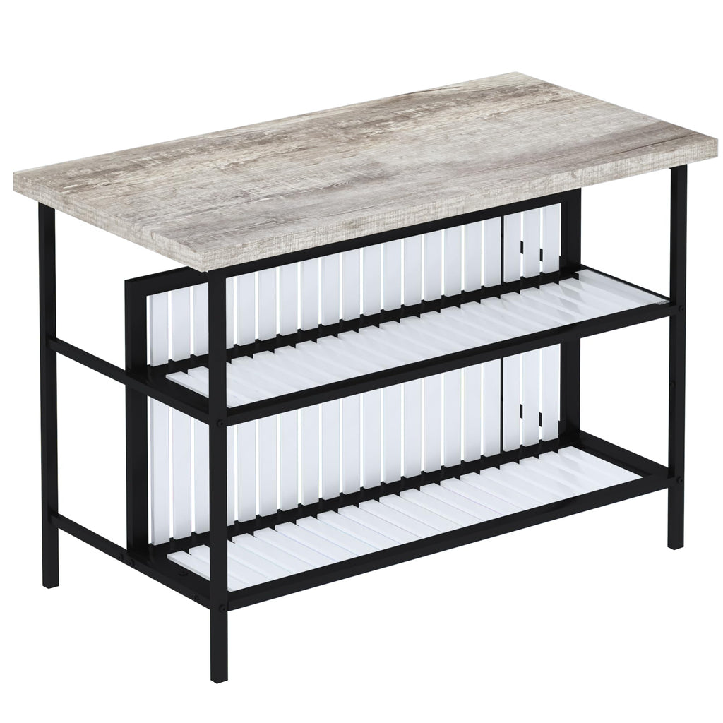 3 Piece Bar Table and Chairs Set, Industrial Bar Table Set with Storage Shelves, Marble Counter Height Island with 2