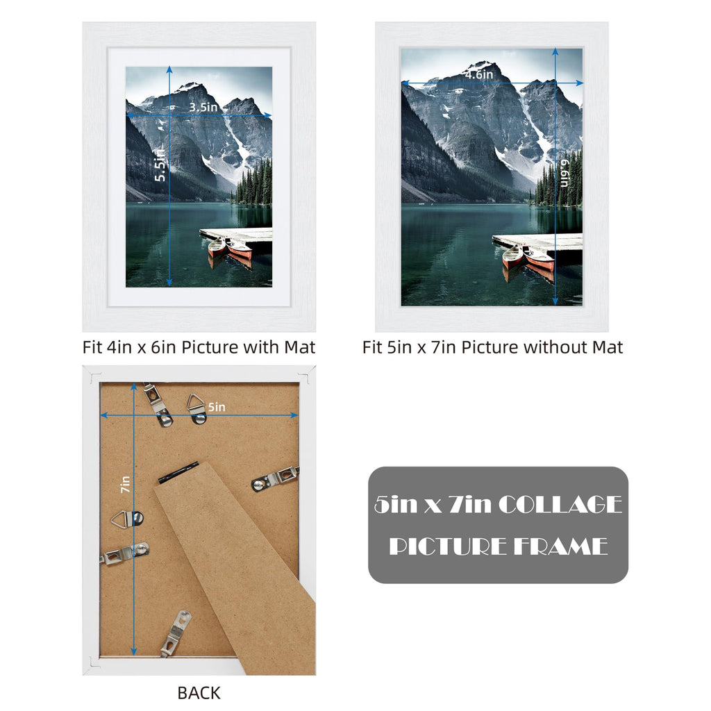 5x7 Picture Frames with Real Glass, 5 x 7 Wood Frame, 4x6 Mat