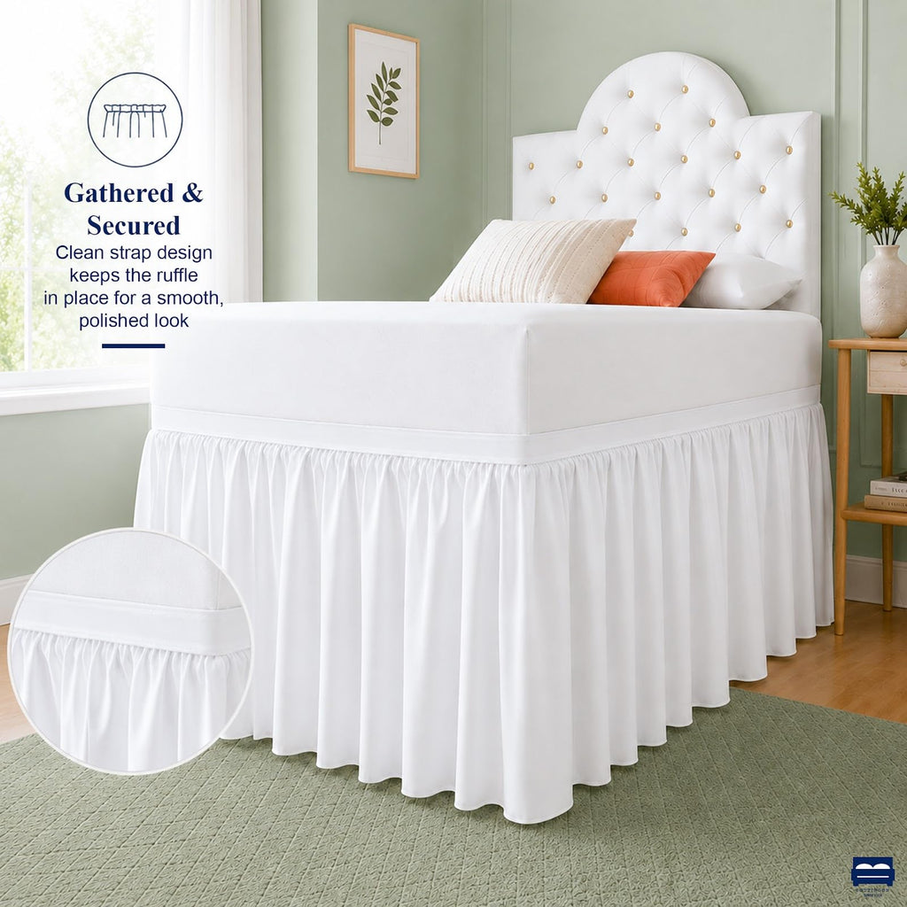 Dorm Room Bed Skirt, 100% Microfiber, White, Twin Drop